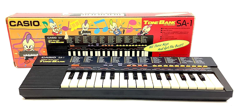 Casio SA-1 3 BOOK MANUAL 6 PATTERN PULSE CODE MODULATION PCM 100 TONE BANK  1989 - mini keyboard with complex LO-FI wavetable sounds PC Kid Techo Punk 