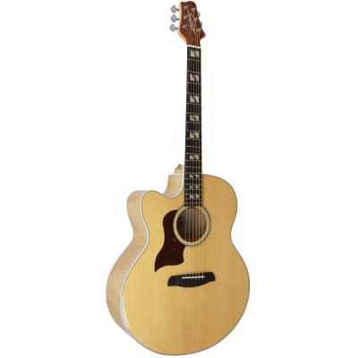 Sawtooth Solid Spruce Top Left-Handed Jumbo Cutaway 6 String Acoustic Electric Guitar with Flame Maple Back and Sides image 6