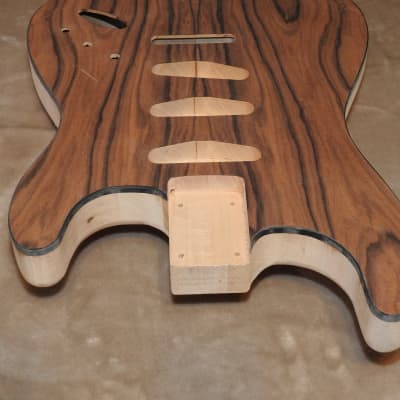 Unfinished Strat 2 Piece Alder With a Book Marched 2 Piece Black Walnut Top Bound in Black 4lbs 1.8oz! image 5