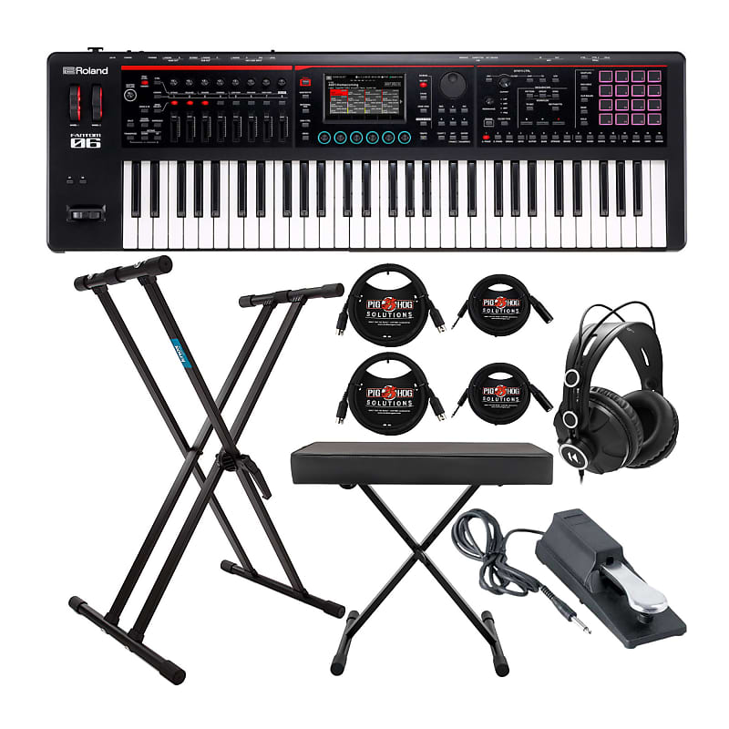 Roland FANTOM-06 Workstation Synthesizer Keyboard - Advanced 61-Key Music Production - Pro-Level Sound Engine Bundle with Adjustable Keyboard Bench and Stand, Headphones, Sustain Pedal, and Cables image 1