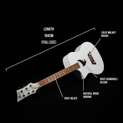 Lindo Left Handed White Dove V2 Electro Acoustic Guitar with Preamp / Tuner / EQ and Padded Gigbag image 3