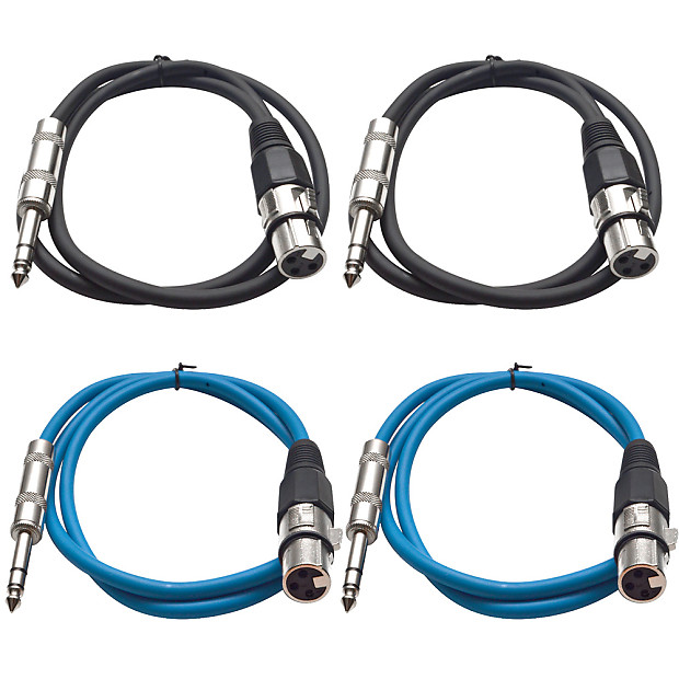 Seismic Audio SATRXL-F3-2BLACK2BLUE 1/4" TRS Male to XLR Female Patch Cables - 3' (4-Pack) image 1