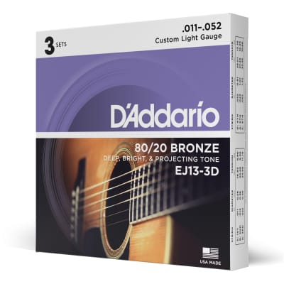 3 Sets of D'Addario EJ13 80/20 Bronze Acoustic Guitar Strings Custom Light 11-52 image 7