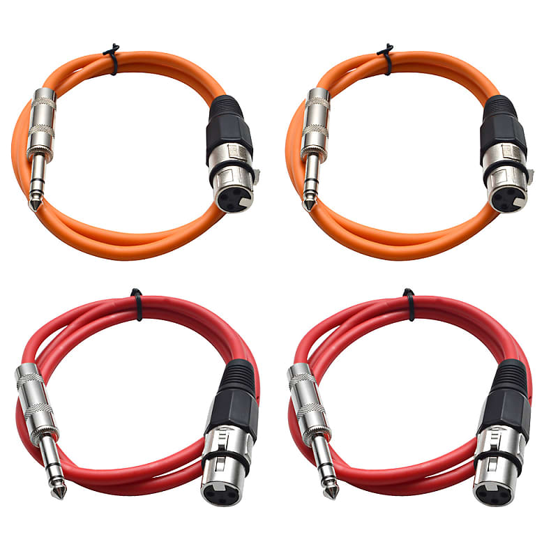 4 Pack of 1/4 Inch to XLR Female Patch Cables 3 Foot Extension Cords Jumper - Orange and Red image 1