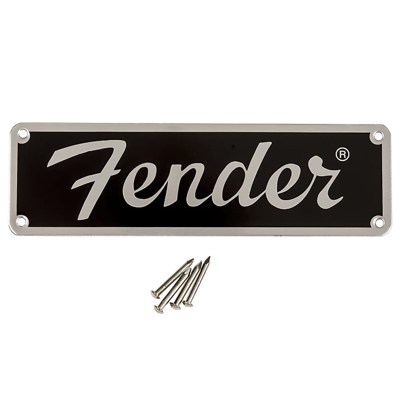 Genuine Fender Amplification Small Tweed Era Metal Logo Nameplate -Black image 1