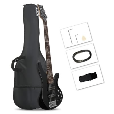 Glarry 44 Inch GIB 5 String H-H Pickup Laurel Wood Fingerboard Electric Bass Guitar with Bag and other Accessories 2020s - Black image 1
