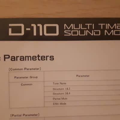 Roland D-110  Multi Timbral Sound Module Tone Parameters & PCM Sounds Table