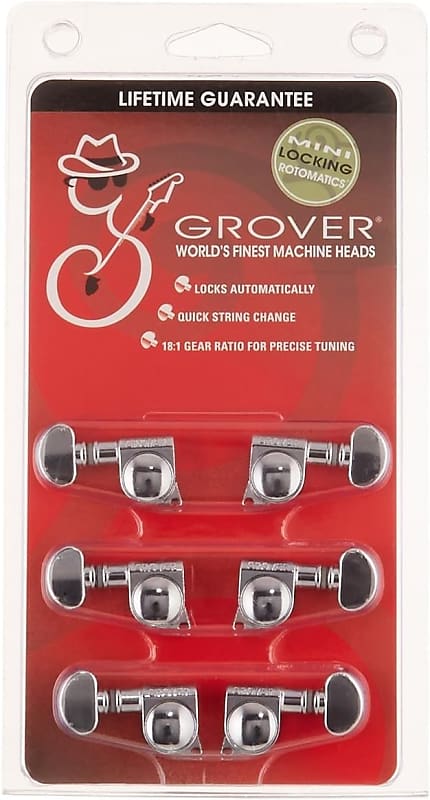 Grover 406C Rotomatic Mini 3 per Side Self Locking Machine Heads, Chrome image 1
