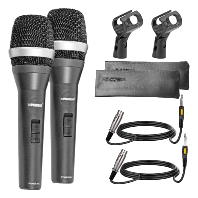 5 Core Professional Dynamic Microphone PAIR Cardiod Unidirectional Handheld Mic Karaoke Singing Wired Microphones with Detachable XLR Cable, Mic Clip, Carry Bag  5C-POWER 2PCS image 1