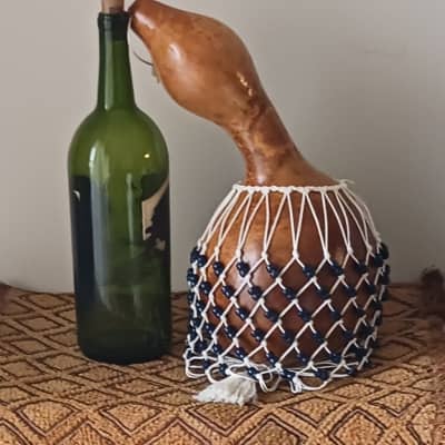 West African-style netted gourd rattle (axatse): medium-large image 1