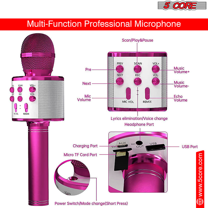 Karaoke Pro Wireless Microphone + Speaker (Voice Changer, Instrumental  Mode)