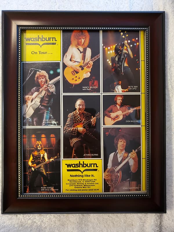 1982 Washburn Guitars Color Promotional Ad Framed Nancy Wilson, John Hartford, Don McLean Original image 1
