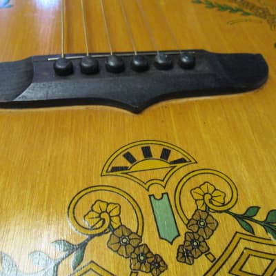 Unknown Parlor Acoustic Guitar 30s/40s art deco soso player w/intonation issues image 14