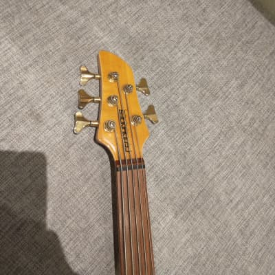 Fernandes APB-100 five string fretless bass, 1990s - orange image 3