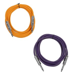 Seismic Audio SASTSX-10-ORANGEPURPLE 1/4" TS Male to 1/4" TS Male Patch Cables - 10' (2-Pack)