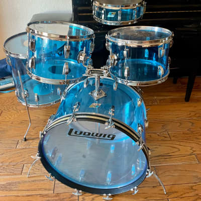 Ludwig Vistalite Big Beat 5pc Kit 12/13/16/22" with Matching 5x14" Snare Drum 1970s - Blue image 3