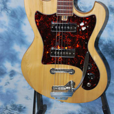 1975 Vintage RARE Global Dual Pickup Natural SG Style Guitar Pro Setup New Gigbag image 2