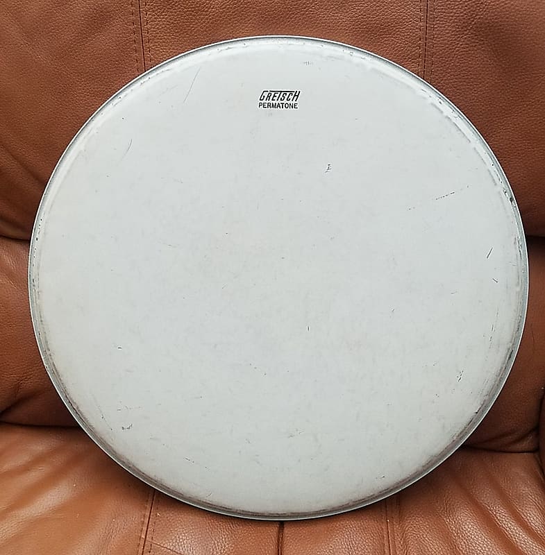 1950s-1960s Rare GRETSCH 16 inch DRUMHEAD Vintage PERMATONE ROUND BADGE White Coated VERY RARE SIZE! image 1