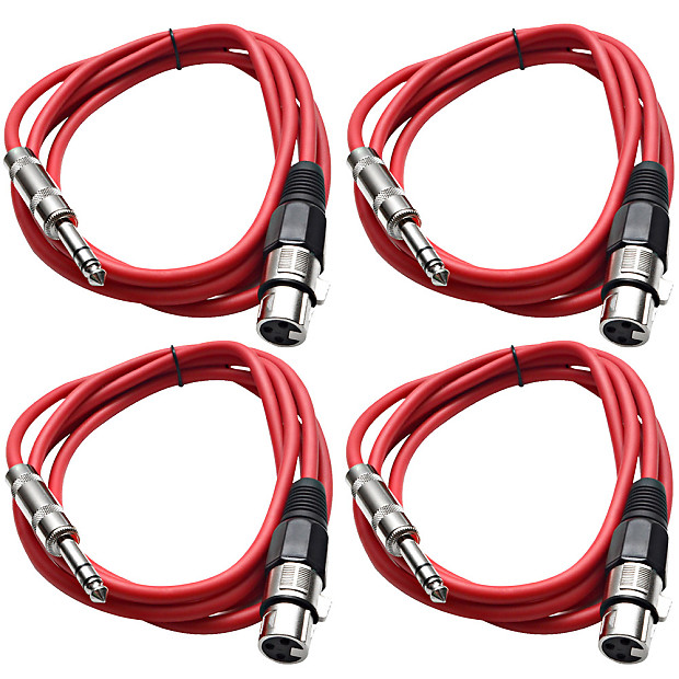 Seismic Audio SATRXL-F6-4RED 1/4" TRS Male to XLR Female Patch Cables - 6' (4-Pack) image 1