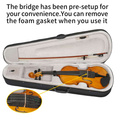 Full Size 4/4 Violin Set for Adults Beginners Students with Hard Case, Violin Bow, Shoulder Rest, Rosin, Extra Strings 2020s - Natural image 2