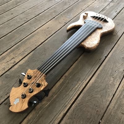 *last day of spring sale* Letts “WyRd mini” travel fretless 5 string bass guitar Spalted Beech Ebony Walnut handcrafted in the UK 2023 image 15