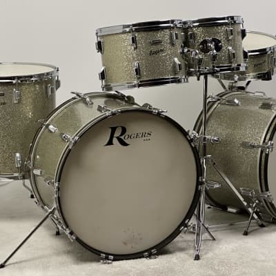 Rogers 22/20/12/13/16/5x14" VIDEO 60's Holiday Drum Set - Silver Sparkle Brockstein's Music image 3