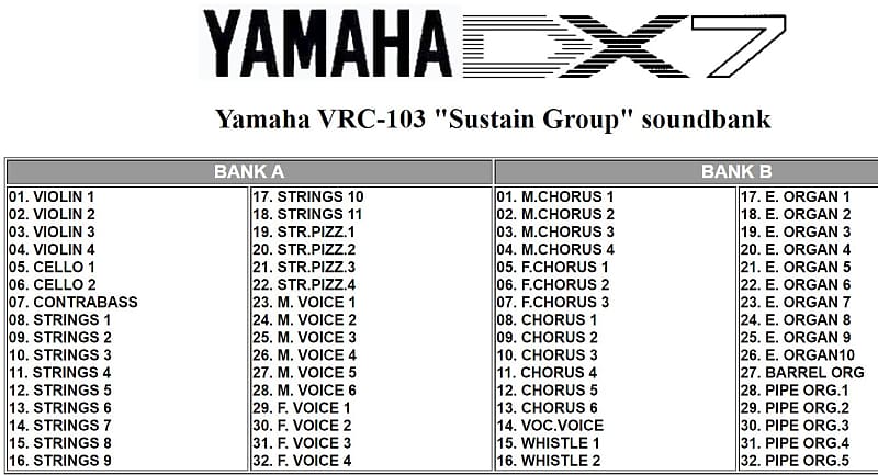 Yamaha DX7 - VRC-103 Sound Cartridge - Sustain Group - Synthesizer - DX TX  VRC