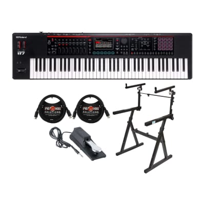 Roland FANTOM-07 76-Key Workstation Synthesizer Keyboard With Two-Tier Keyboard Stand, Sustain Pedal, and MIDI Cables (6 Items)