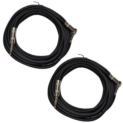 2 Pack of Black 20 Foot Right Angle to Straight Guitar Instrument Cables image 1