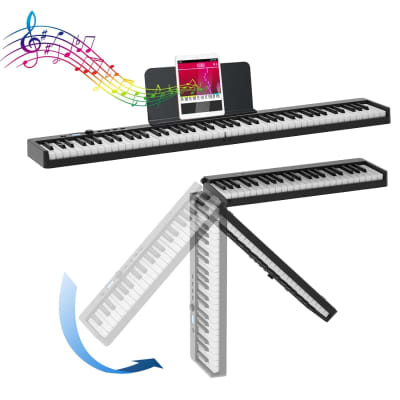 Folding Piano Electric Piano Keyboard With Stand Full Size Upgrade Wood Grain Touch Sensitive 88 Keys Digital Piano With Bluetooth Midi Portable Piano Keyboard For Beginners ?Deep Black? image 3