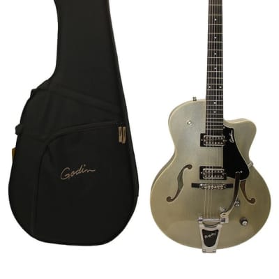 Godin 5th Avenue Uptown LTD with TV Jones Pickups Electric Guitar, Silver/Gold w/ Tric Case image 1