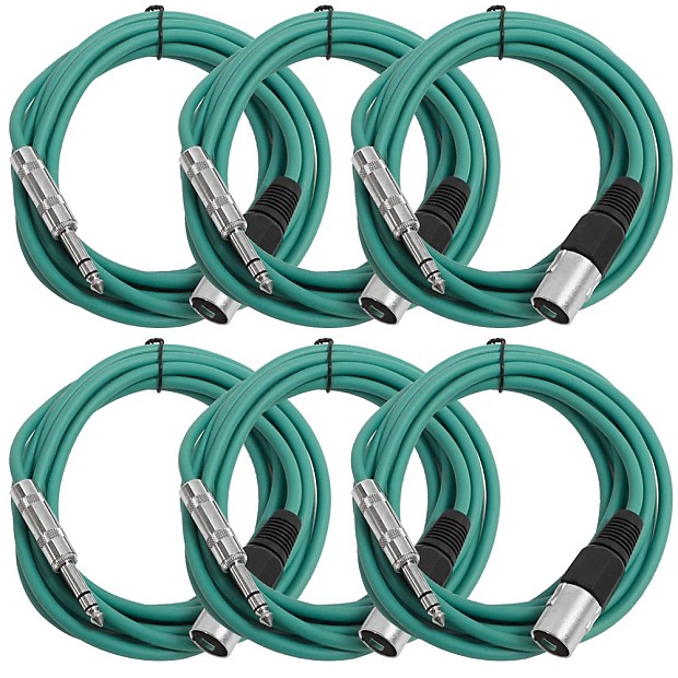 Seismic Audio SATRXL-M10GREEN6 XLR Male to 1/4" TRS Male Patch Cables - 10' (6-Pack) image 1