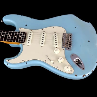 LEFTY! Custom Fender Heavy Relic ST60s Aged Daphne Blue Nitro Over Black Ash Strat 7.4 lb image 24