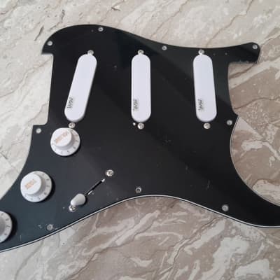 Handmade prewired SSS CERAMIC Strat pickguard with COIL TAP on N&B, volume TR BL and mid PU cutoff switch image 5