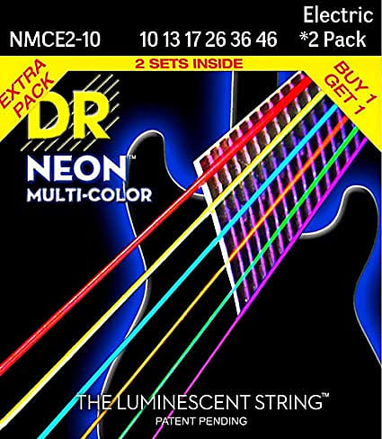 2 Pack DR Neon Multi-Colored Electric Guitar Strings - Medium (10-46) image 1
