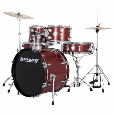 Ludwig LC190 Accent Fuse 5-Piece Complete Drum Set with Cymbals and Hardware, Red Sparkle image 2