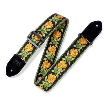 Levy's MC8JQ 2" Cotton Guitar Strap with Woven Rosa Yellow Floral Pattern image 2