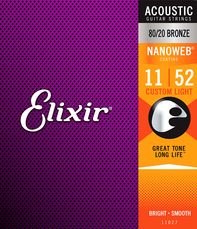 Elixir 11027 80/20 Bronze Acoustic Guitar Strings w/ NANOWEB. Custom Light 11-52 *Make An Offer!* image 1