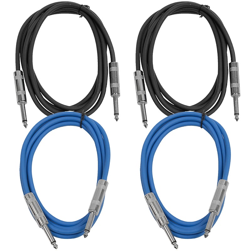 4 Pack of 6 Foot 1/4" TS Patch Cables 6' Extension Cords Jumper - Black & Blue image 1