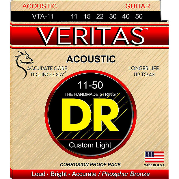 DR VTA-11 Veritas Phosphor Bronze Acoustic Guitar Strings - Custom Light (11-50) image 1