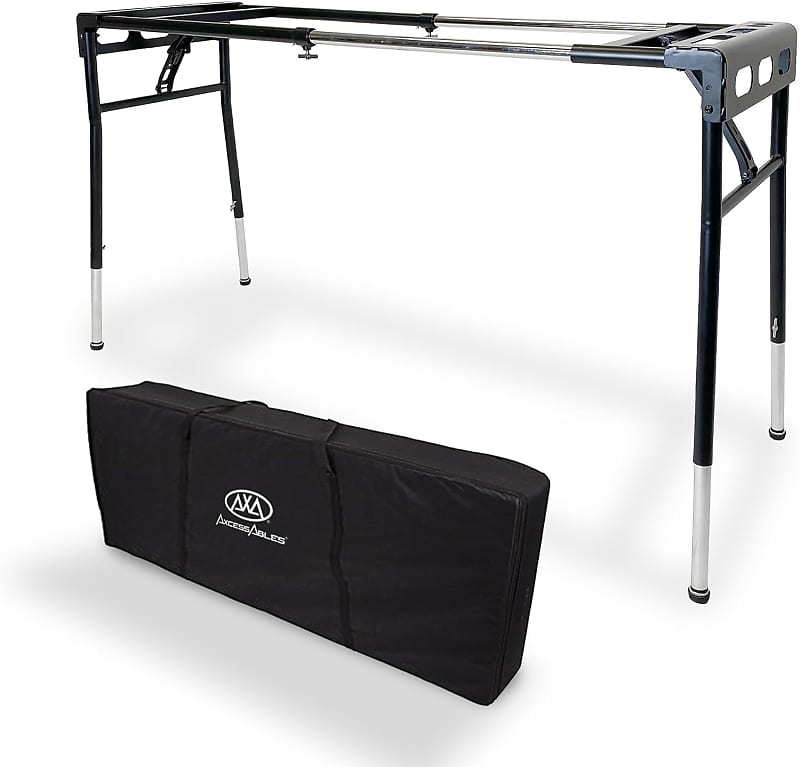AxcessAbles KBS-BG Portable Folding Keyboard Stand Expandable 32" to 50"W 15"D Adjustable Height from 29" to 39" w/ Carrying Case for Transport and Storage image 1
