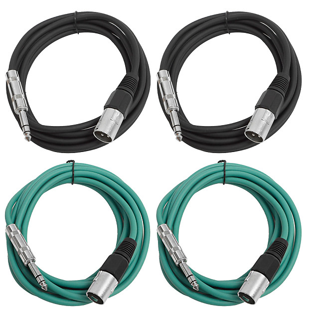 Seismic Audio SATRXL-M10-2BLACK2GREEN 1/4" TRS Male to XLR Male Patch Cables - 10' (4-Pack) image 1