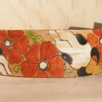 Leather Guitar Strap - Handmade with Cow Skulls and Roses by Moxie & Oliver - Nelly Pattern image 2