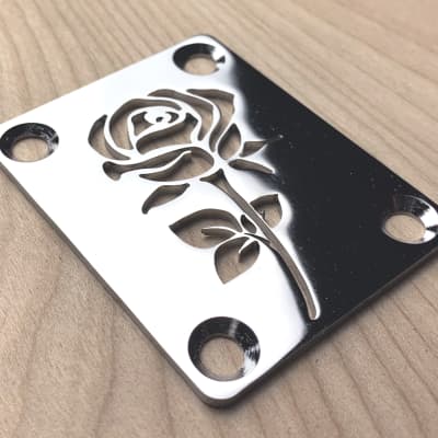 Icon Plates Rose Neck Plate For Bolt On Neck Guitar or Bass - Chrome Finish image 2