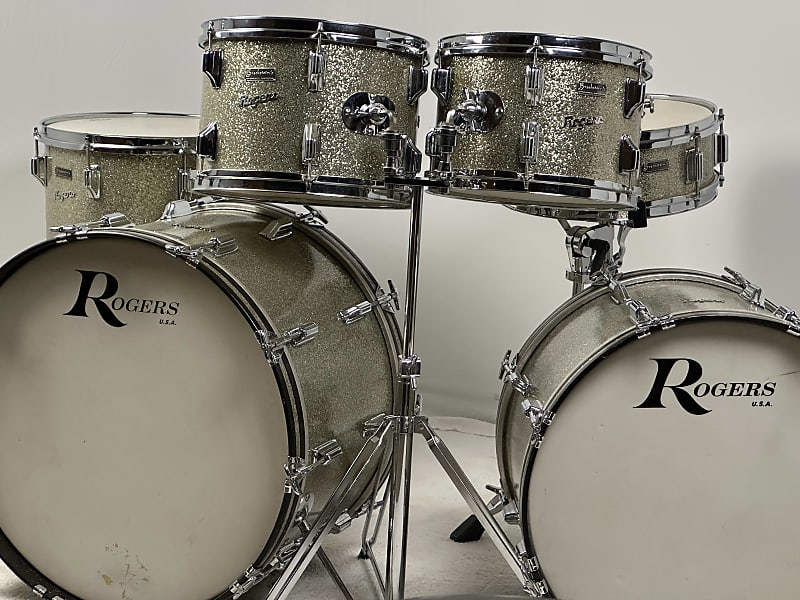 Rogers 22/20/12/13/16/5x14" VIDEO 60's Holiday Drum Set - Silver Sparkle Brockstein's Music image 1