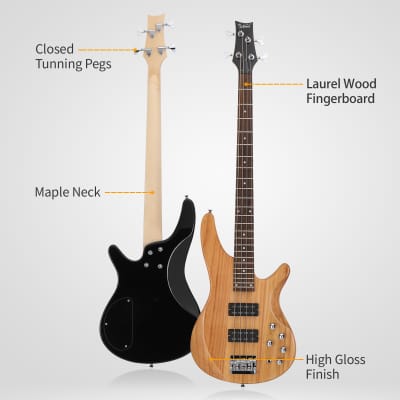 Glarry 44 Inch GIB 4 String H-H Pickup Laurel Wood Fingerboard Electric Bass Guitar with Bag and other Accessories 2020s - Burlywood image 12