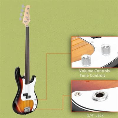 Glarry 4 String Fretless Bass Guitar - Sunburst image 16