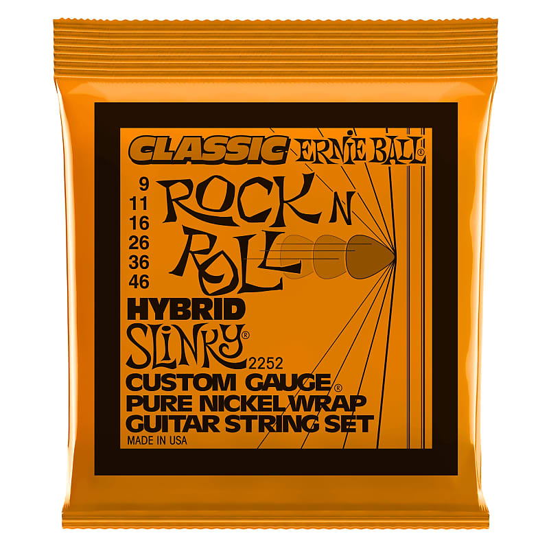Ernie Ball Hybrid Slinky Classic Rock N Roll Pure Nickel Wrap Electric Guitar Strings 9-46 Gauge