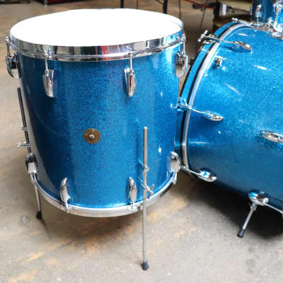 Gretsch Broadcaster 3pc Drum Set Kit Blue Sparkle Vintage 1950's 22/13/16" image 3