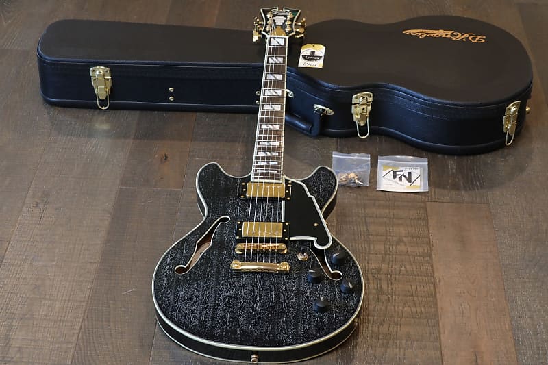 2021 D’Angelico Excel Mini DC Semi-Hollow Electric Guitar Black Dog + OHSC image 1